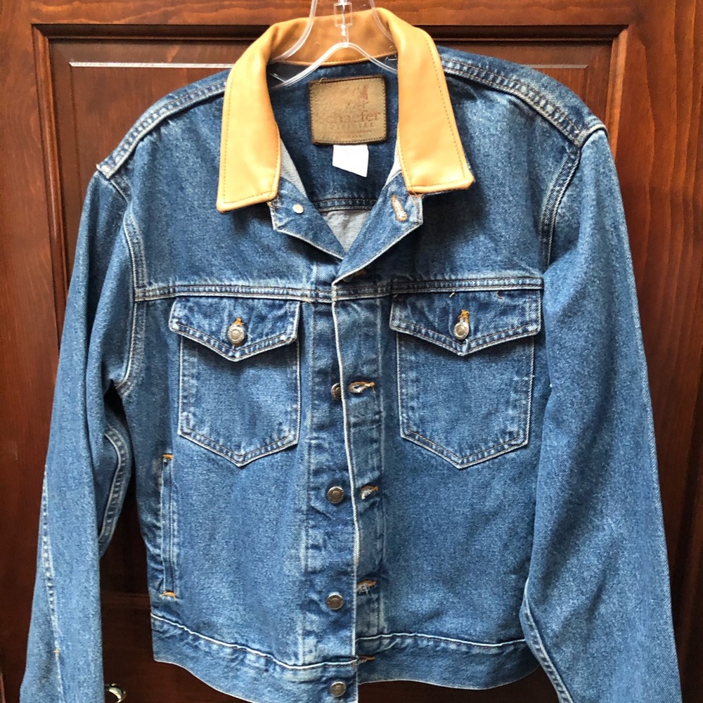 Vintage leather collar jean jacket